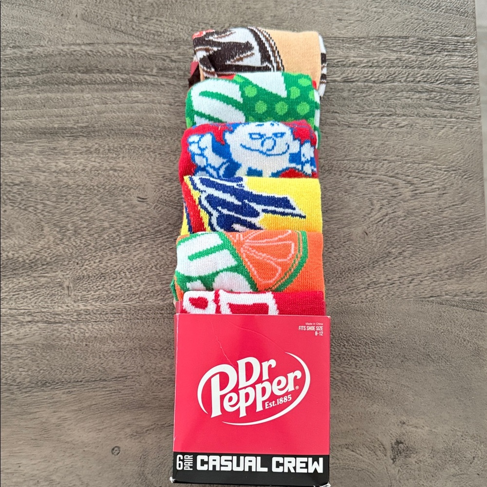 6 Pair Casual Crew Socks- Dr Pepper
